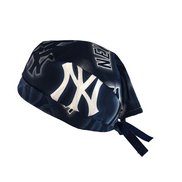 New York Yankees MLB Dots Tie Back Scrub Cap, Nurse Hat, Surgical Cap, OR Cap, Surgery, Operating Room. With or Without Ponytail Holder.