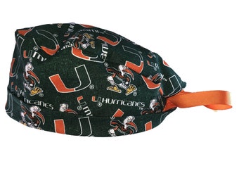 University of Miami Hurricanes  Tone on Tone NCAA Tie Back Scrub Cap Without Ponytail Holder.