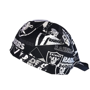 Las Vegas Raiders Retro NFL Tie Back Scrub Cap, Nurse Hat, Surgical Cap, Operating Room. With or Without Ponytail Holder.