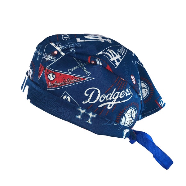 Los Angels Dodgers Retro MLB Tie Back Scrub Cap, Nurse Hat, Surgical Cap, OR Cap, Surgery, Operating Room. With or Without Ponytail Holder.
