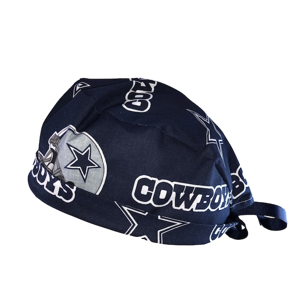 Dallas Cowboys Blue NFL Tie Back Scrub Cap, Nurse Hat, Surgical Cap, OR Cap, Surgery, Operating Room. With or Without Ponytail Holder.