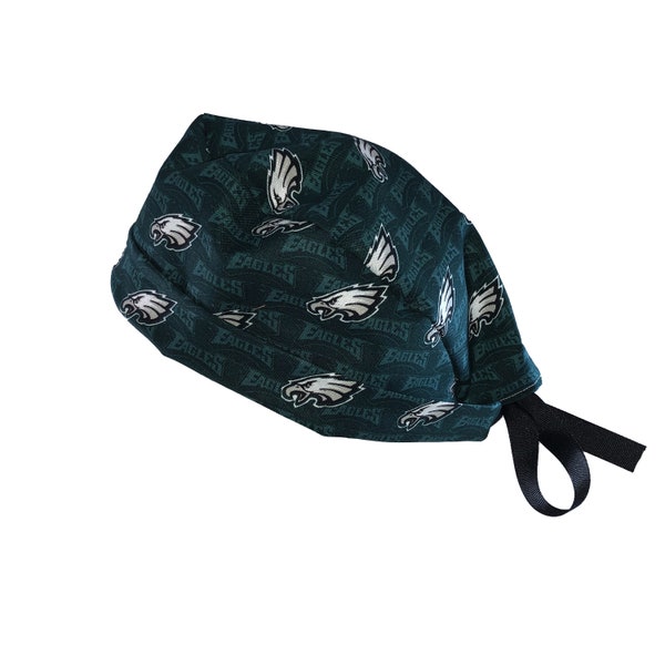 Philadelphia Eagles Small Print  NFL Tie Back Scrub Cap, Nurse Hat, Surgical Cap. With or Without Ponytail Holder.