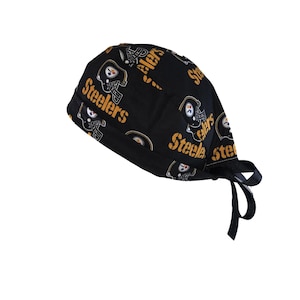 Pittsburgh Steelers Large Print NFL Tie Back Scrub Cap, Nurse Hat, Surgical Cap, OR Cap. With or Without Ponytail Holder.