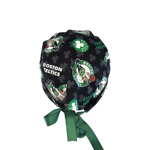 Boston Celtics Balls NBA Basketball Tie Back Scrub Cap, Nurse Hat, Surgical Cap With or Without Ponytail Holder. image 3