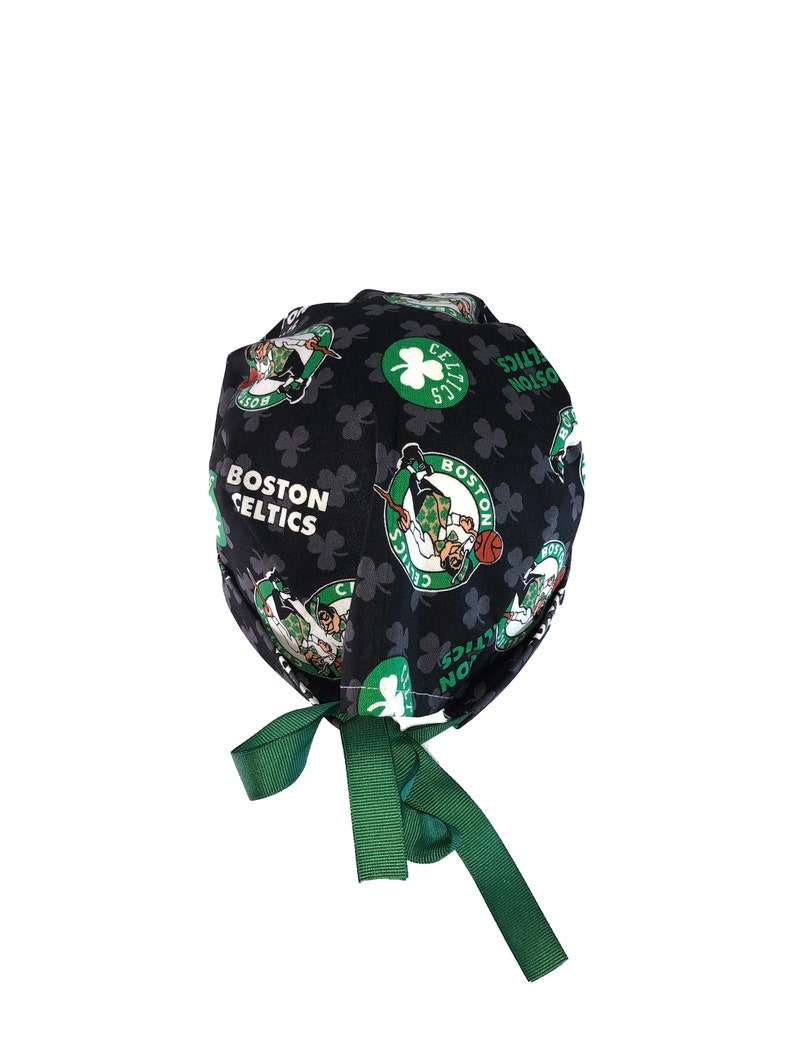 Boston Celtics Balls NBA Basketball Tie Back Scrub Cap, Nurse Hat, Surgical Cap With or Without Ponytail Holder. image 3