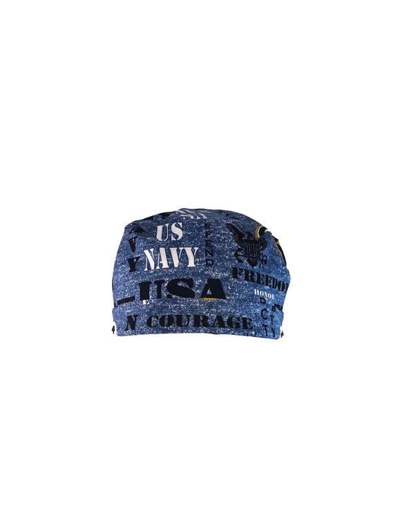 Navy Blue Double-Sided Printed Scrub Caps For Men