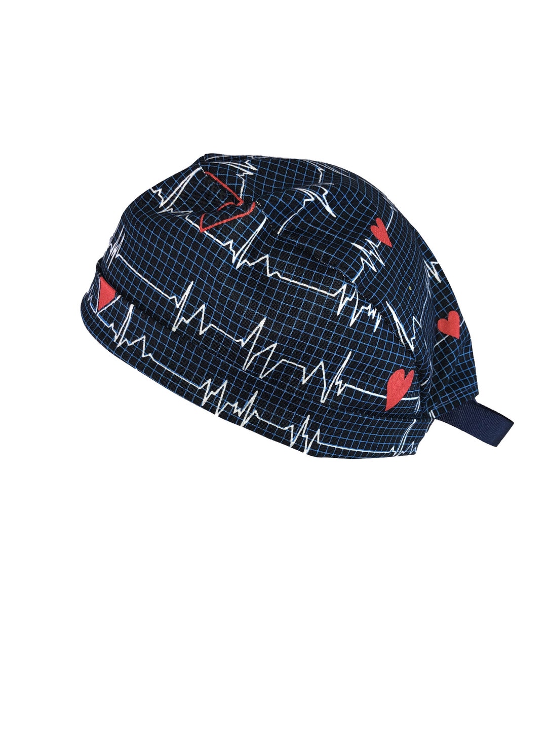 EKG Heartbeat Pattern Scrub Cap - 100% Cotton Medical Hat With Adjustable Tie