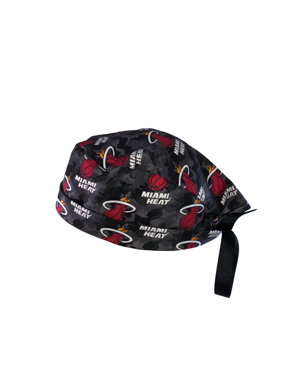 Miami Heat Black NBA Tie Back Scrub Cap, Nurse Hat, Surgical Cap, OR