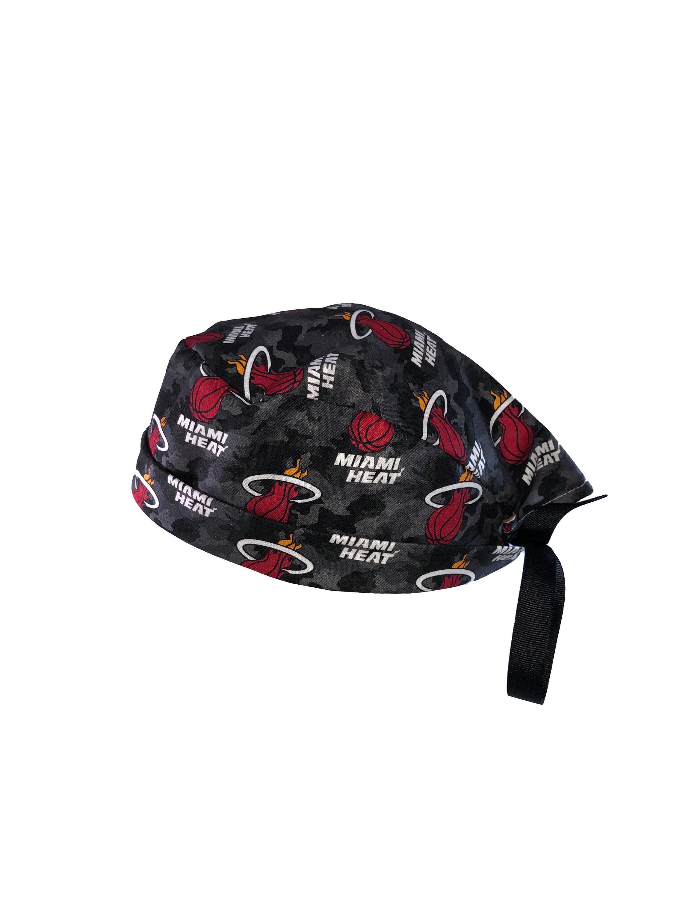 Miami Heat Black NBA Tie Back Scrub Cap, Nurse Hat, Surgical Cap