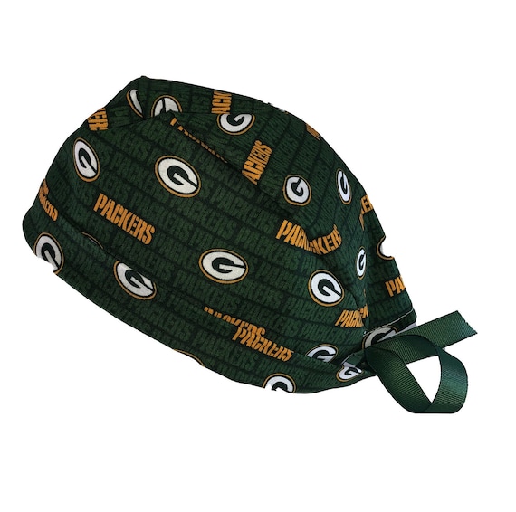 Green Bay Packers Small Print NFL Tie Back Scrub Cap Nurse Hat Surgical Cap Surgery Operating Room. With or Without Ponytail Holder. Etsy