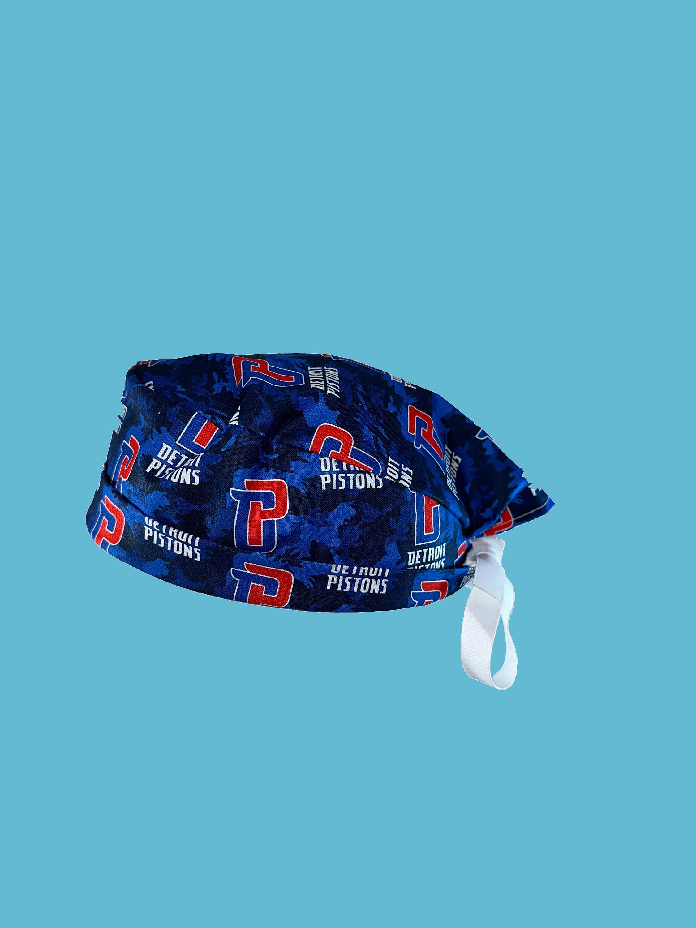 Detroit Pistons Blue NBA  Tie Back Scrub Cap, Nurse Hat, Surgical Cap,  , , Operating Room. With or Without Ponytail Holder.
