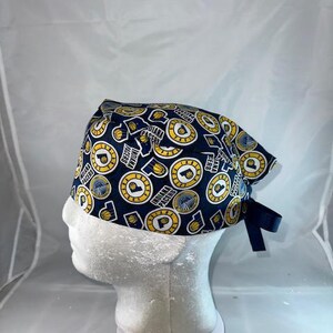 Indiana Pacers Toss NBA Basketball Tie Back Scrub Cap, Nurse Hat, Surgical Cap, OR Cap, Surgery. With or Without Ponytail Holder.