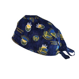 Golden State Warriors The Bay NBA Tie Back Scrub Cap, Nurse Hat, Surgical Cap, OR Cap, Surgery. With or Without Ponytail Holder.