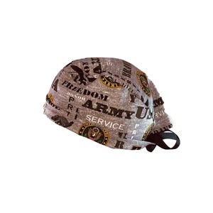 US Army Tie Back Scrub Cap, Nurse Hat, Surgical Cap, OR Cap, Surgery, Operating Room. With or Without Ponytail Holder.