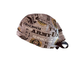 US Army Tie Back Scrub Cap, Nurse Hat, Surgical Cap, OR Cap, Surgery, Operating Room. With or Without Ponytail Holder.