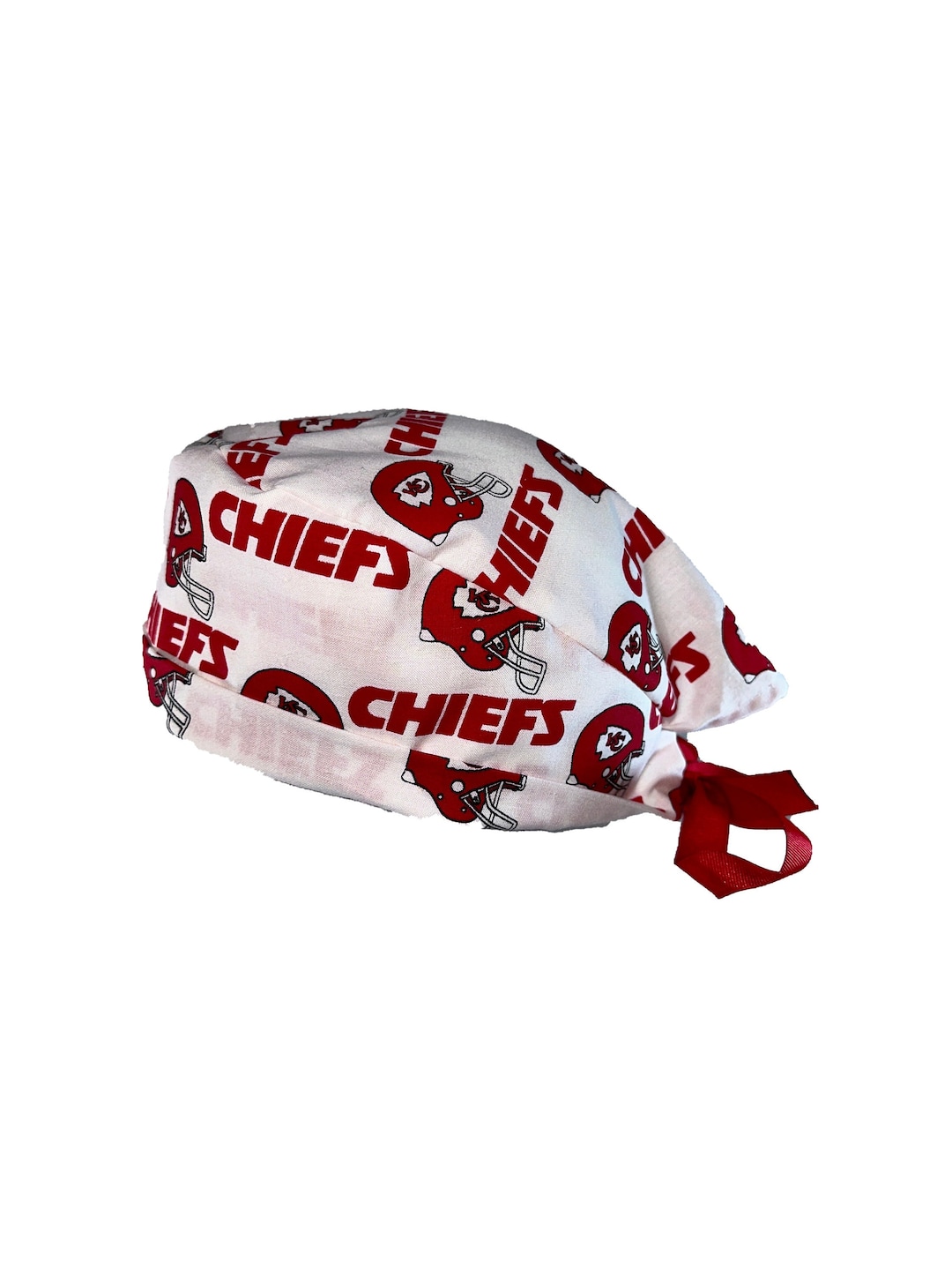 Kansas City Chiefs White NFL Tie Back Scrub Cap, Nurse Hat, Surgical