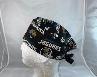 Jacksonville Jaguars Vintage NFL Tie Back Scrub Cap, Nurse Hat, Surgical Cap,  Surgery, Operating Room. With or Without Ponytail Holder.