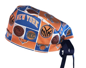 New York Knicks NBA Basketball Tie Back Scrub Cap, Nurse Hat, Surgical Cap, OR Cap, Surgery. With or Without Ponytail Holder.