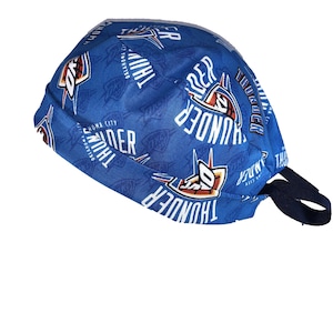 Gorro quirúrgico azul pálido con lazo en la espalda de la NBA de Oklahoma City Thunder, gorro de enfermera con o sin soporte para cola de caballo.