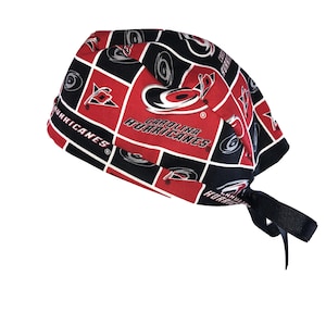 Carolina Hurricanes Hockey NHL Tie Back Scrub Cap, Nurse Hat With or Without Ponytail Holder.