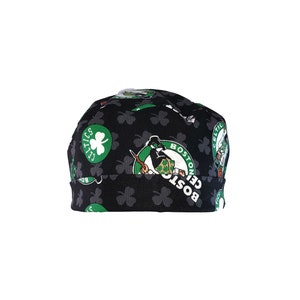 Boston Celtics Balls NBA Basketball Tie Back Scrub Cap, Nurse Hat, Surgical Cap With or Without Ponytail Holder. image 2