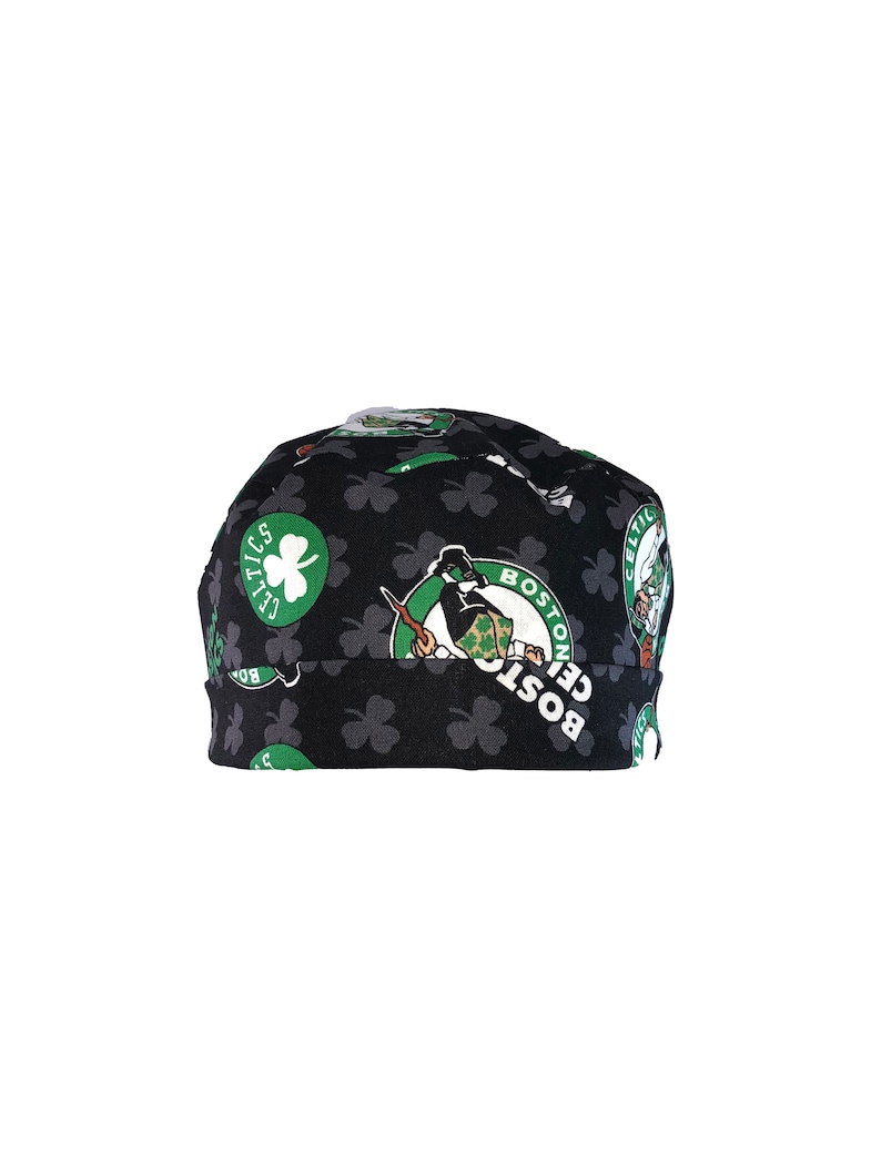 Boston Celtics Balls NBA Basketball Tie Back Scrub Cap, Nurse Hat, Surgical Cap With or Without Ponytail Holder. image 2