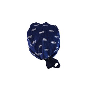 May include: A blue and white patterned bandana with the word "Giants" repeated throughout. The bandana is tied at the back with a black strap.