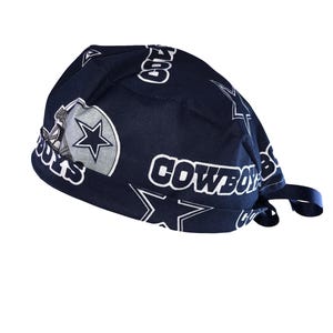 Dallas Cowboys Blue NFL Tie Back Scrub Cap, Nurse Hat, Surgical Cap, OR Cap, Surgery, Operating Room. With or Without Ponytail Holder.