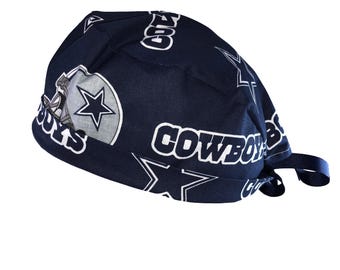 Dallas Cowboys Blue NFL Tie Back Scrub Cap, Nurse Hat, Surgical Cap, OR Cap, Surgery, Operating Room. With or Without Ponytail Holder.