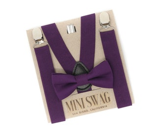 Kids to Adults Sizing Matching Plum Adjustable Suspender and Bow Tie Sets