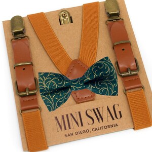 Dark Green and Gold Bow Tie & Suspenders --- PERFECT for Christmas Outfit, Groomsmen, Ring Bearer or Page Boy
