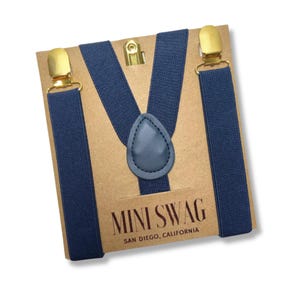 Navy Blue Suspenders with Gold Clasps --- ALL SIZES from Baby to Adult
