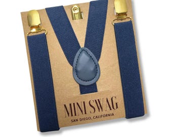 Navy Blue Suspenders with Gold Clasps --- ALL SIZES from Baby to Adult
