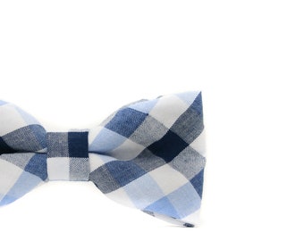 Navy and Light Blue Plaid Bow Tie --- PERFECT for Ring Bearer or Page Boy Outfit, Cake Smash, 1st Birthday, Baby, Toddler, Boys