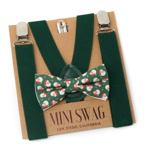 Vintage Santa Christmas Bow Tie and Green Suspenders -- PERFECT for Holiday, Christmas Outfit, Baby&#39;s 1st Christmas, Toddler, Boys, & Mens