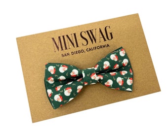 Santa Claus Christmas Bow Tie (Dark Green) --- PERFECT for Holiday Gift, Christmas Outfit, Baby, Toddler, Boys, & Adult Sizes