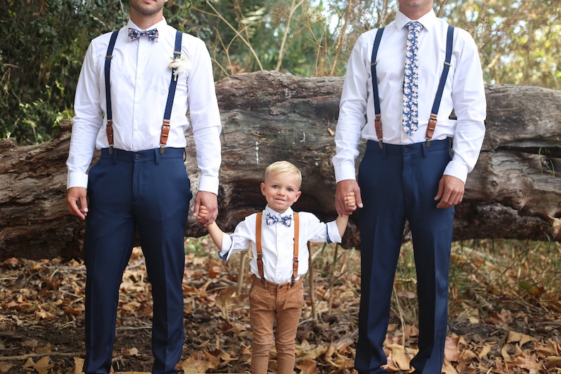 Blue Floral Bow Tie & Navy Suspenders PERFECT for Ring Bearer or Page Boy Outfit, Groomsmen, Wedding Gift, Boys Cake Smash image 2