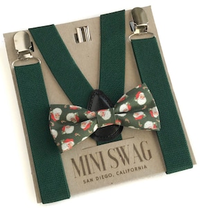Vintage Santa Christmas Bow Tie and Hunter Green Suspenders -- Holiday, Christmas Outfits, Baby&#39;s 1st Christmas, Baby, Toddler, Boys