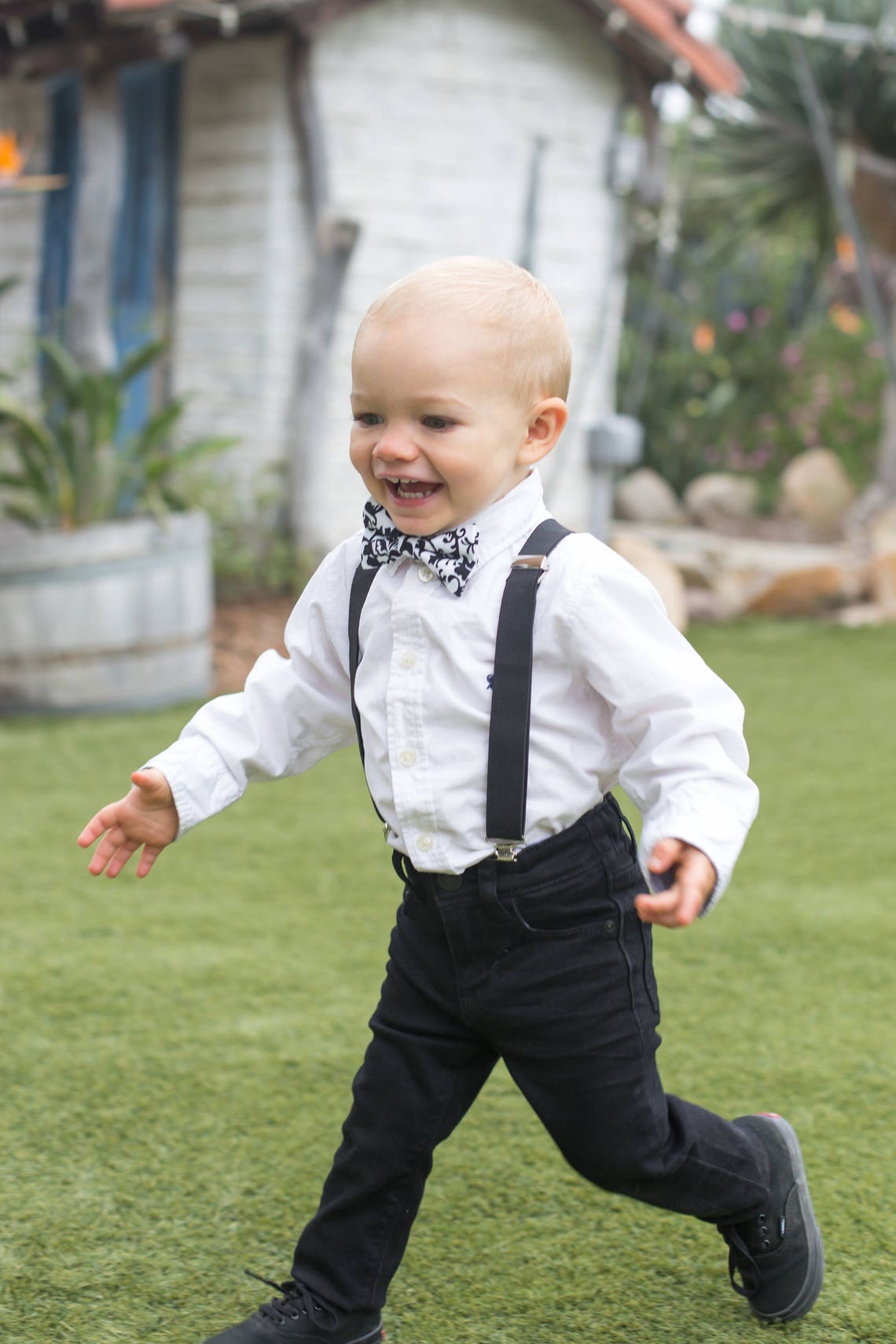 Black And White Damask Bow Tie With Black Suspenders Perfect Etsy