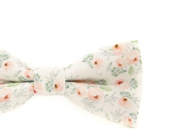 White, Sage & Blush Floral Bow Tie or Necktie --- PERFECT for Groomsmen, Ring Bearer or Page Boy Outfit, Gray Pink Wedding