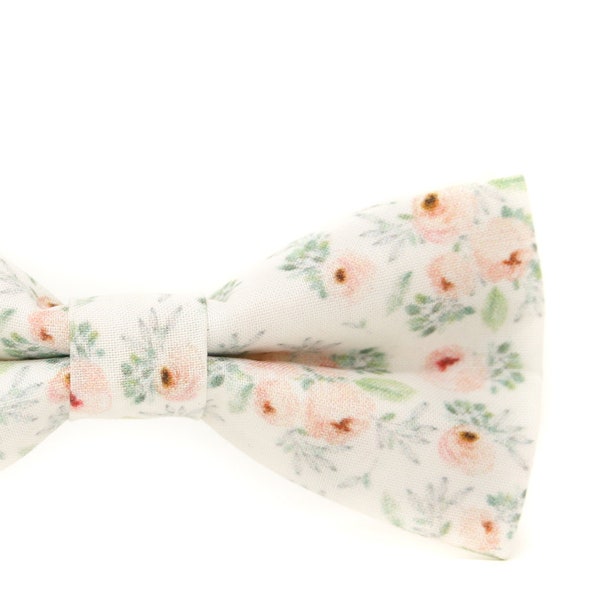 White, Sage & Blush Floral Bow Tie or Necktie --- PERFECT for Groomsmen, Ring Bearer or Page Boy Outfit, Gray Pink Wedding