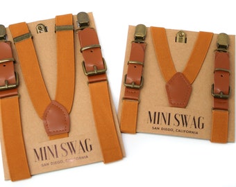Camel Brown Leather Buckle Suspenders -- Baby - Men's SIZES! -- PERFECT for Groomsmen, Ring Bearer, Page Boy Outfit, Birthday, Cake Smash