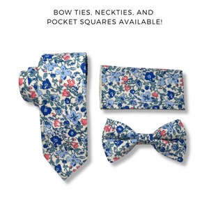 Dusty Blue and Royal Blue Floral Neckties, Bow Ties, Pocket Squares