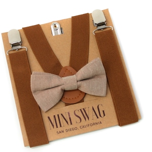 Brown Suspenders, Toddler Bow Tie, Cake Smash Outfit, Ring Bearer Outfit, Suspender and Bowtie Set, Baby Bow Tie, Bow Tie and Suspenders