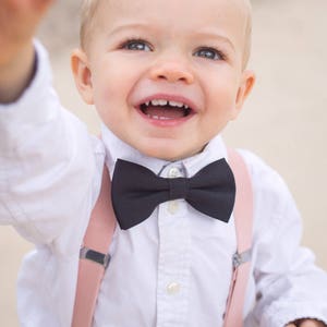 Black Bow Tie & Blush Pink Suspenders --- PERFECT for Groomsmen, Ring Bearer or Page Boy Outfit, Baby through Adult sizes