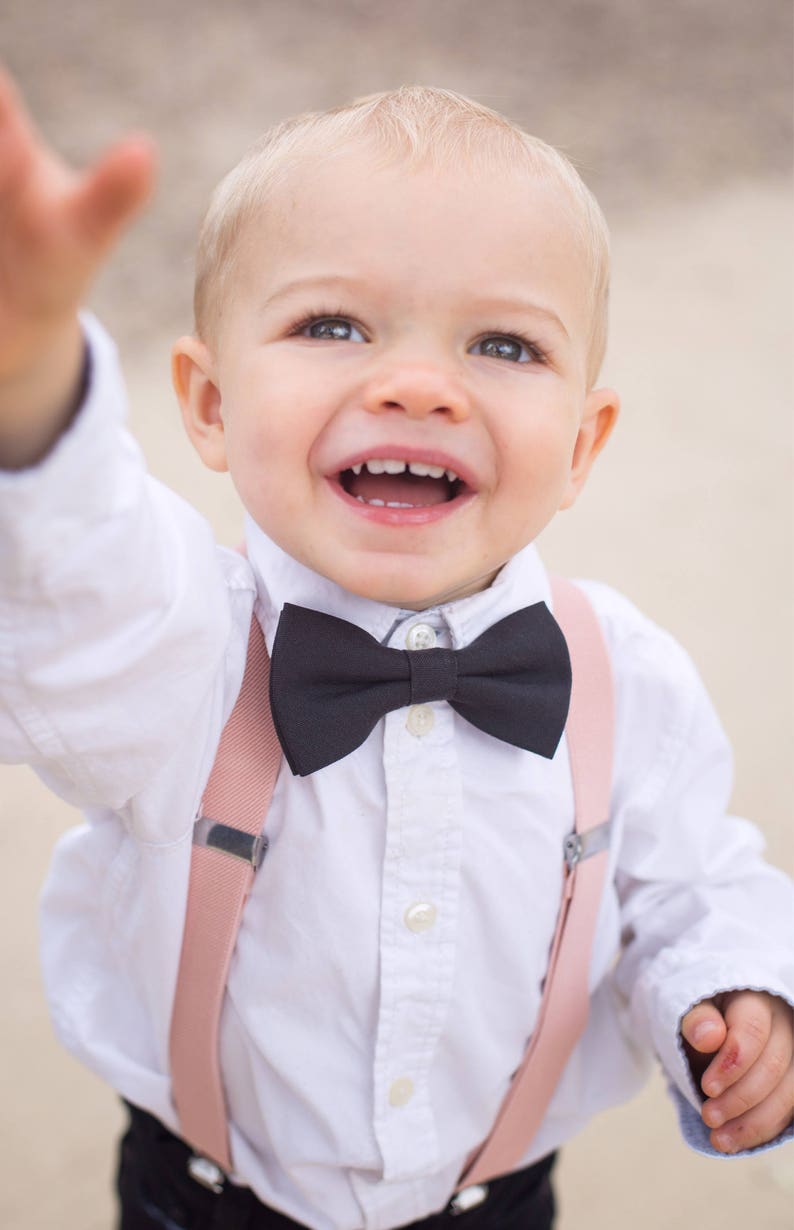 blush pink suspenders and bow tie