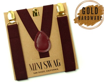 Dark Burgundy Suspenders with Gold Clips -- BABY-MENS Sizes, PERFECT for Ring Bearer, Marsala, Sangria, Cabernet, Groomsmen, Braces, Wedding