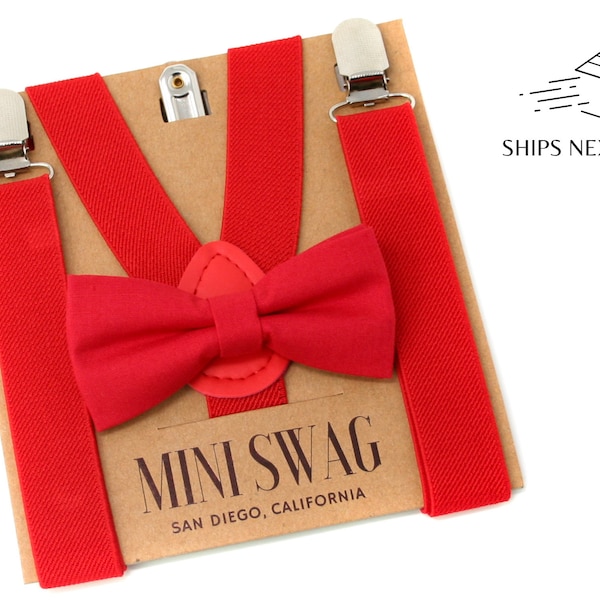 Red Bow Tie & Suspenders --- PERFECT for Christmas, Valentine's Day, Cake Smash, Birthday, Super Hero Outfit, Toddler, Boys, Adult Men