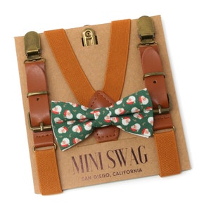 Vintage Santa Christmas Bow Tie & Leather Suspenders -- PERFECT for Holiday, Boy&#39;s Christmas Outfits, Baby&#39;s 1st Christmas, Toddler, Men