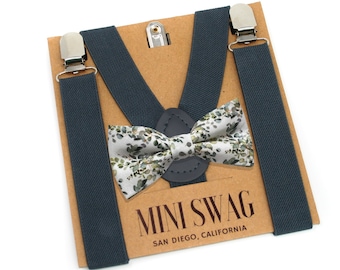 Eucalyptus Bow Tie & Dark Gray Suspenders Set --- PERFECT for Ring Bearer Outfit, Page Boy, Groomsmen, Wedding, Necktie, Agave, Fern Green